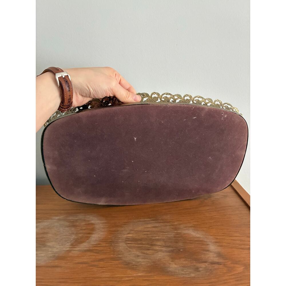 Vintage Oval Brass Gold Tone Filigree Mirror Vanity Tray Floral Perfume Ornate - Picture 4 of 8